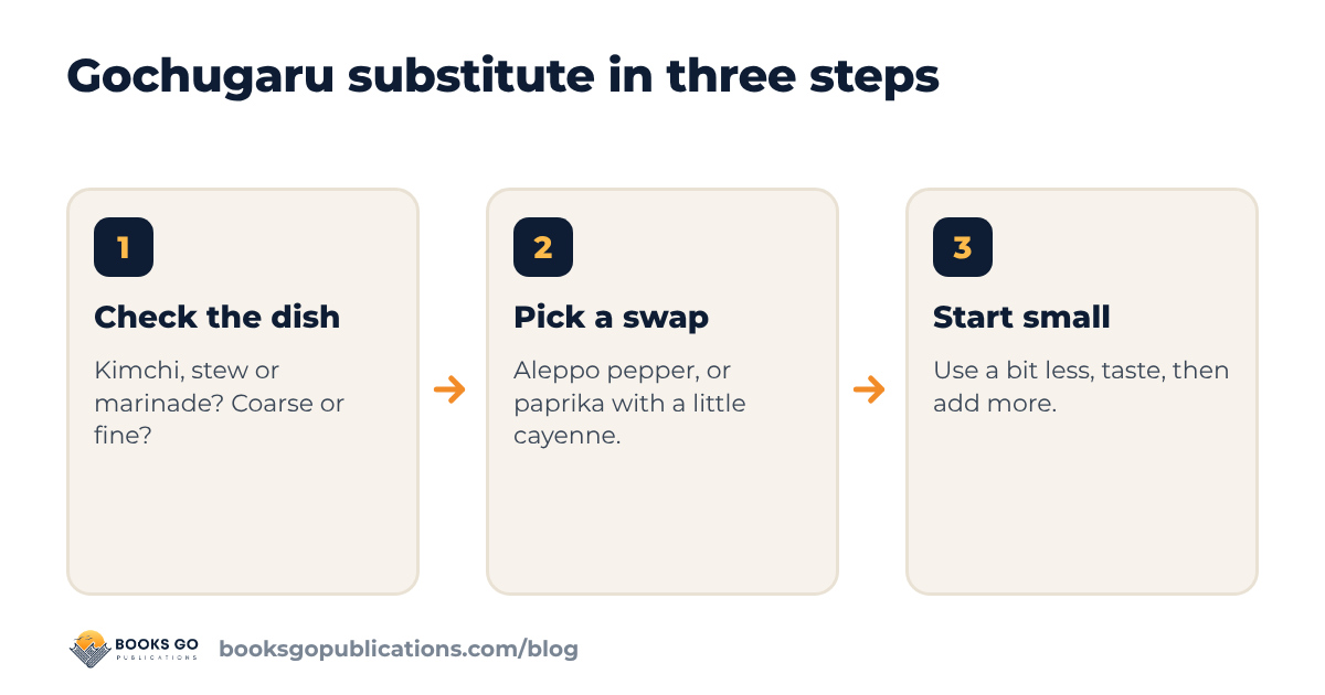 Gochugaru substitute in three steps: check the dish, pick a swap, start small and taste