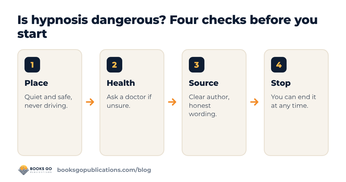 Is hypnosis dangerous? Four checks before you try it: place, health, source and the option to stop