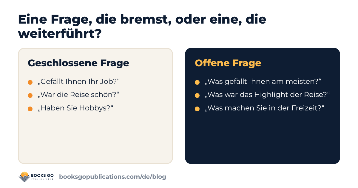 Smalltalk Themen: eine geschlossene Frage, die bremst, oder eine offene Frage, die das Gespräch weiterführt